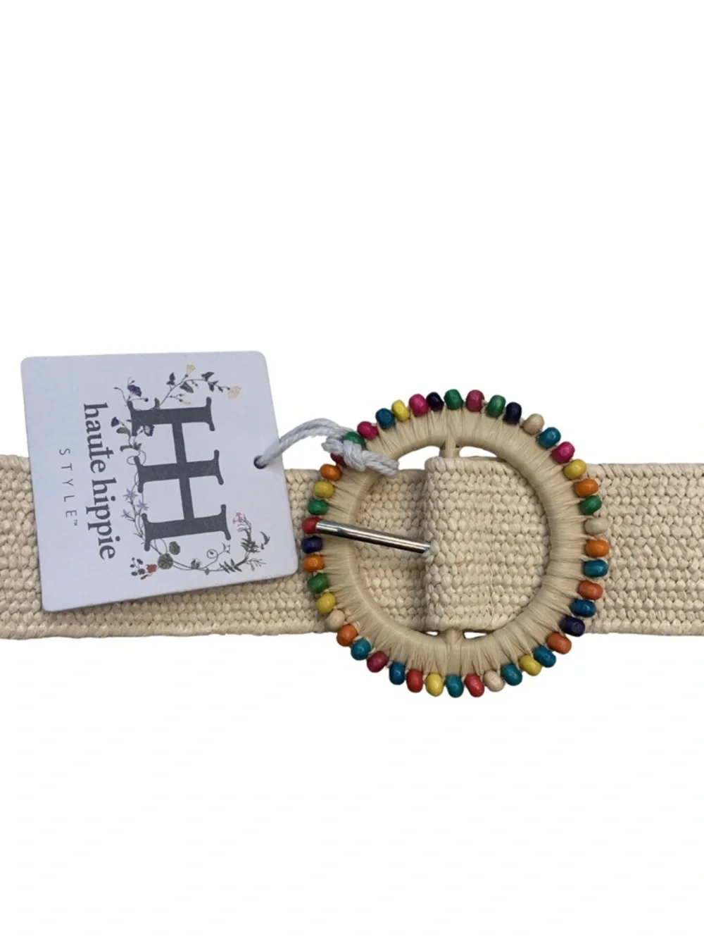 2/$30 Haute Hippie Belt Beige Tan Colorful L/XL Adjustable Resortwear Boho Vacay